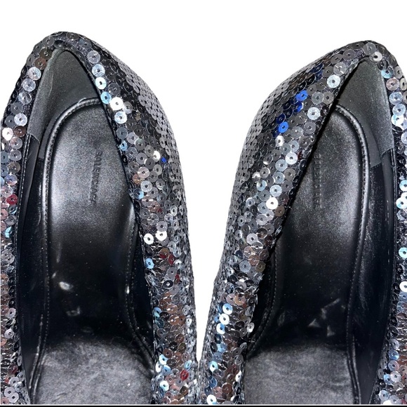 BALENCIAGA Silver Sequin Pumps Heels EU 41 US 11 Puffy Pointed Toe Sparkle NEW - Picture 10 of 16